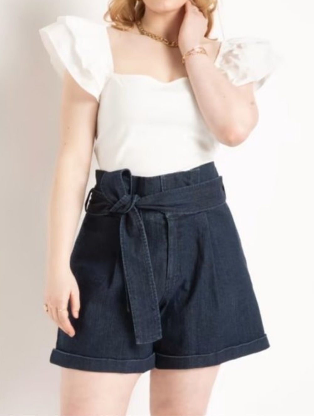 Eloquii White Double Flutter Sleeve Crop Top - 22/24